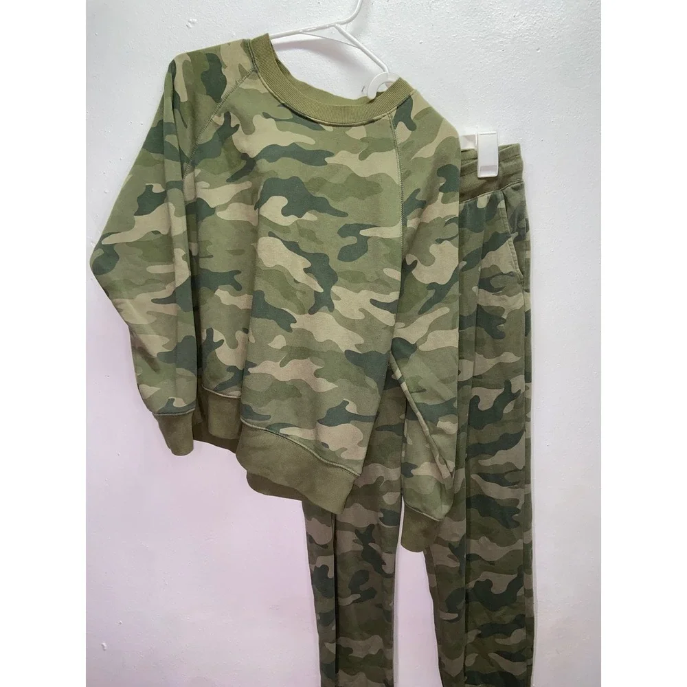 Old Navy Camo Sweatshirt Joggers Matching Set Green Camouflage Women's S Tall